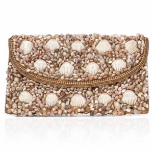 Front view of the silver petal-weave "ocean scale" clutch with rose-gold hardware on a crisp white background.Front view of the silver petal-weave "ocean scale" clutch with rose-gold hardware on a crisp white background.Front view of the silver petal-weave "ocean scale" clutch with rose-gold hardware on a crisp white background.