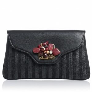 The Noir Luxe: Jewelled Stone Envelope Bag