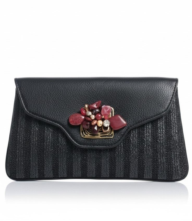 The Noir Luxe: Jewelled Stone Envelope Bag