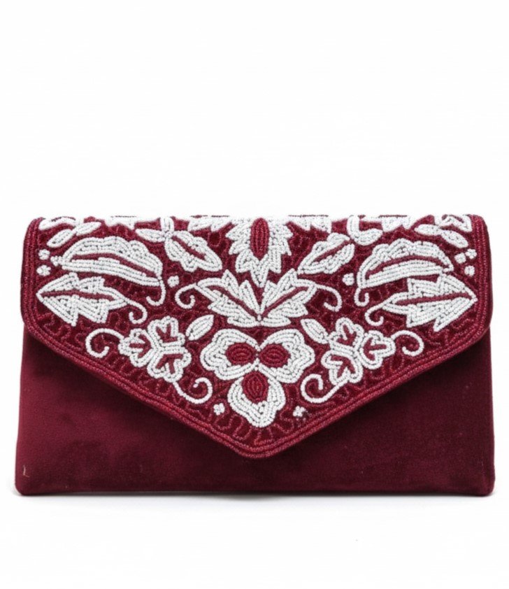 Scarlet Bloom Artisan Embroidered Evening Bag