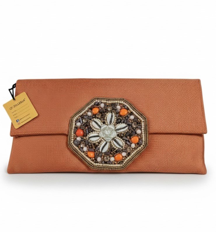 The Saffron Aura: Handcrafted Corduroy Evening Clutch