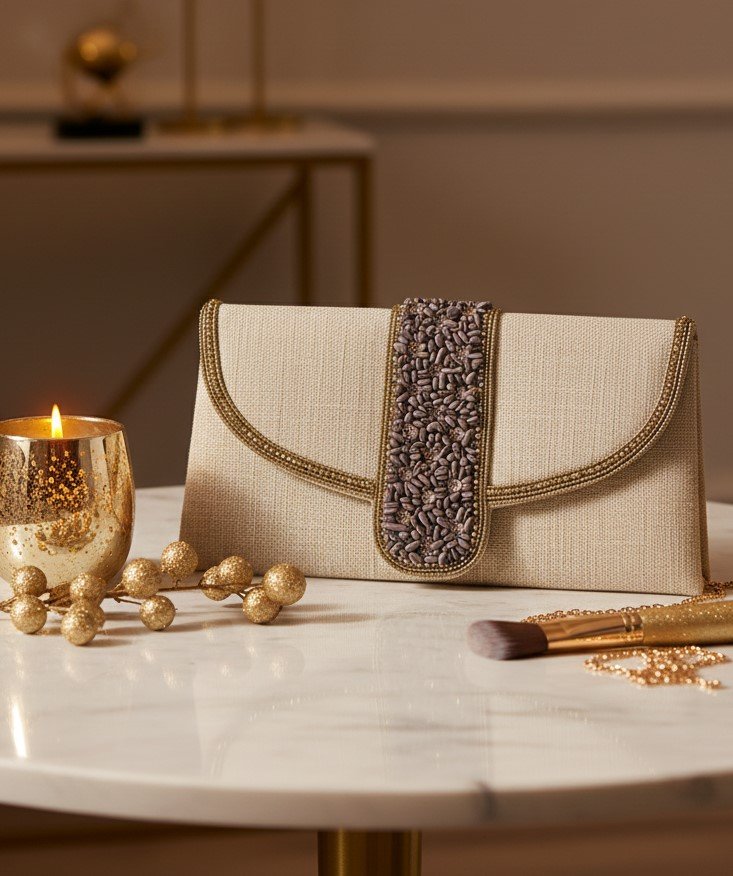 Handcrafted Fine-Wale Corduroy Festive Clutch