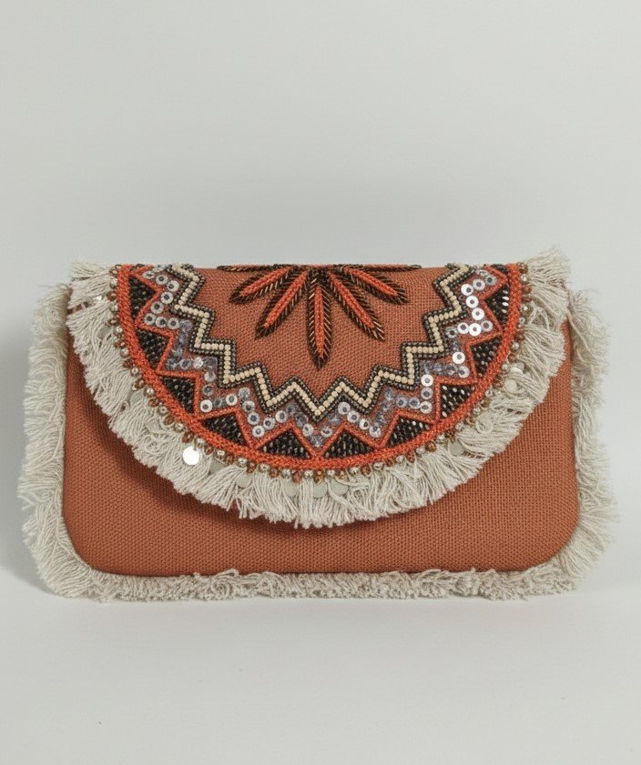 The Midnight Tassel: Navy Blue Tiered Envelope Clutch