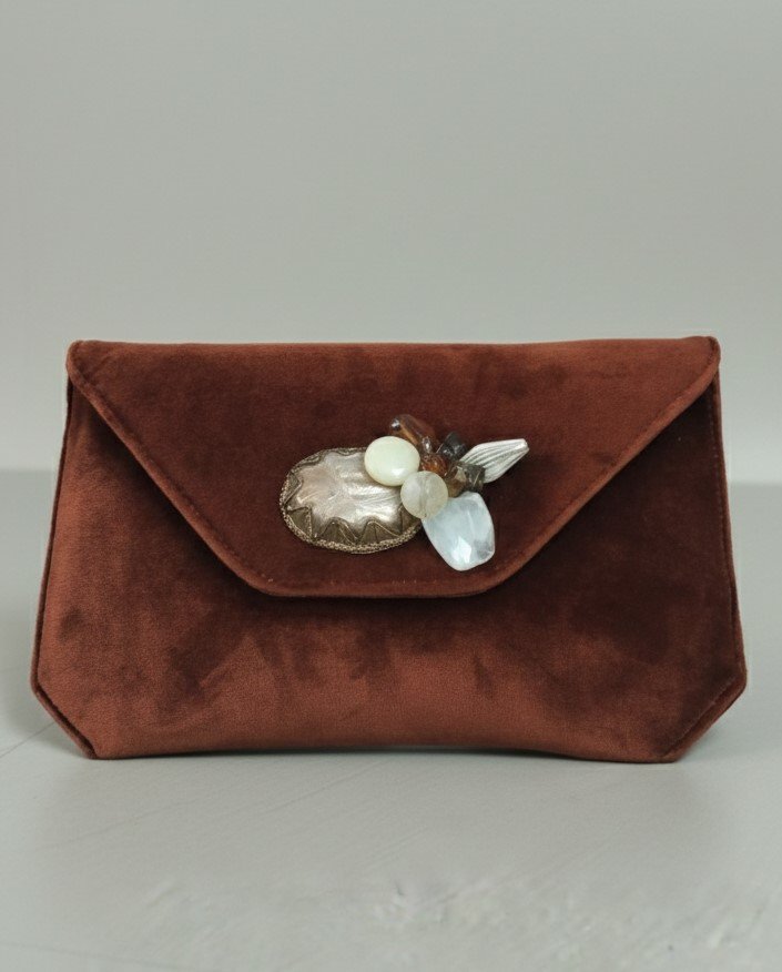 Elegant Velvet Envelope Clutch with Crystal Embellishment