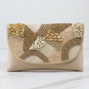 Handcrafted Beaded Envelope Clutch – Ivory & Gold Patchwork