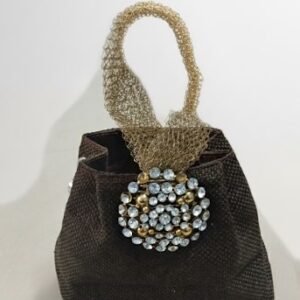 Handcrafted Crystal Embellished Mini Potli Handbag – Brown & Gold