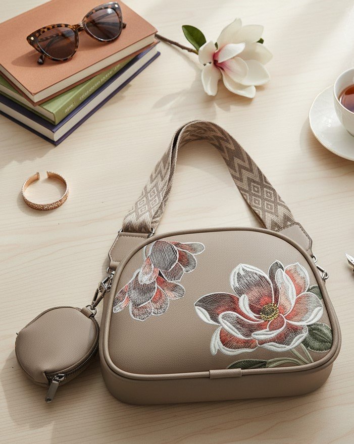 Floral Print Crossbody Bag with Wide Strap & Coin Pouch - Image 2