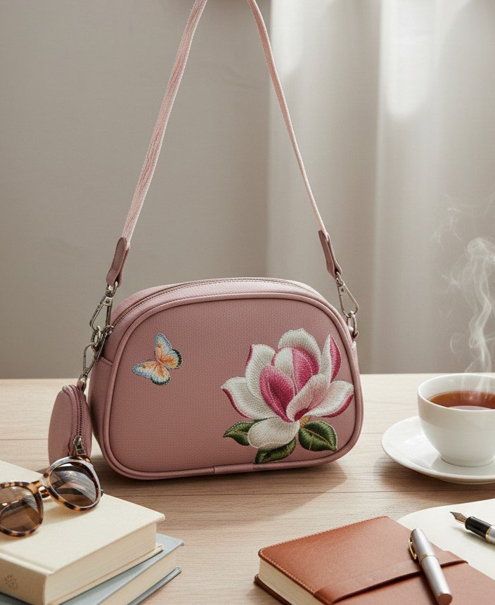 Floral Print Crossbody Bag with Wide Strap & Coin Pouch - Image 3