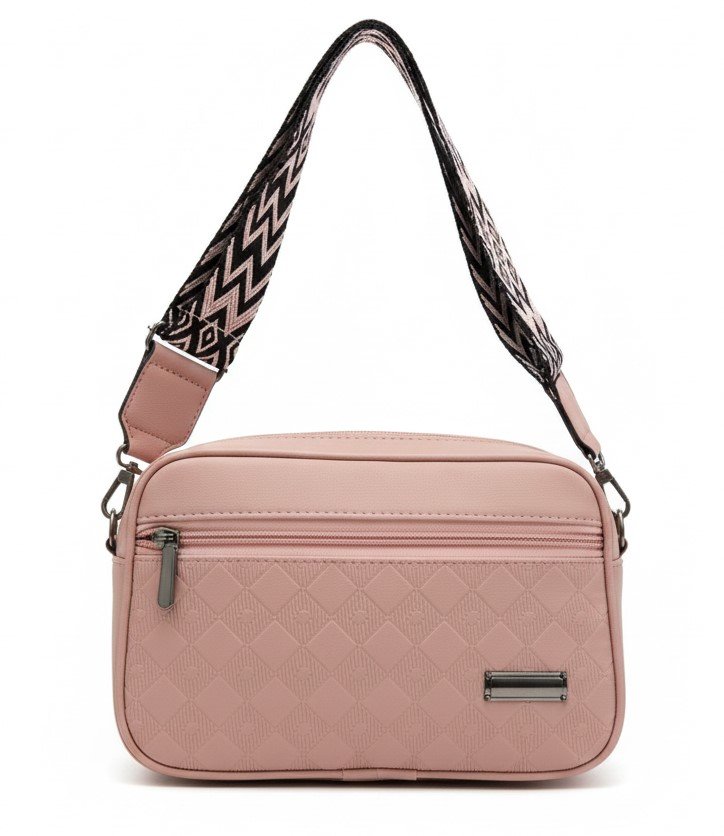 Quilted Zip Crossbody Bag with Wide Strap