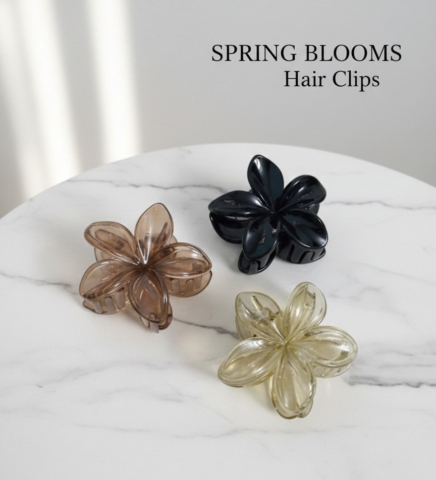 Spring Blooms Floral Hair Clips – Elegant Translucent Flower Claw Clips (Set of 3)