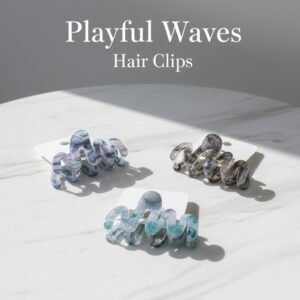 Playful Waves Hair Clips – Wavy Acrylic Claw Clips in Marble Pastel Shades