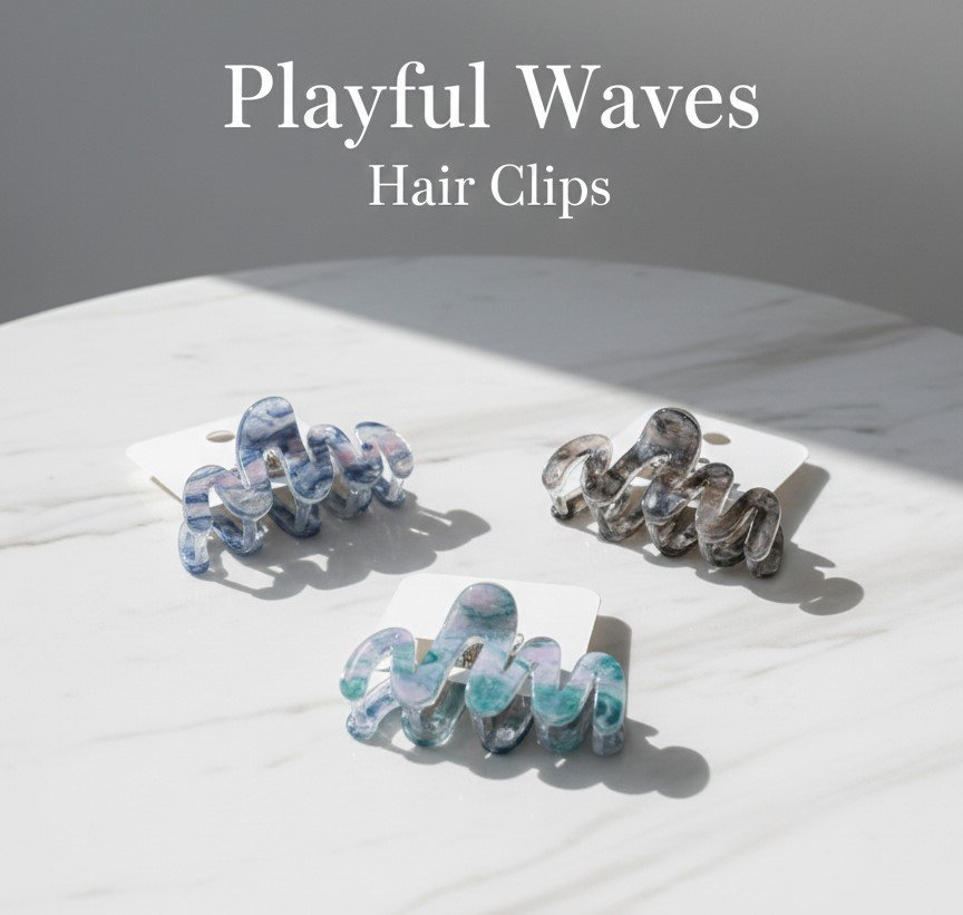 Playful Waves Hair Clips – Wavy Acrylic Claw Clips in Marble Pastel Shades