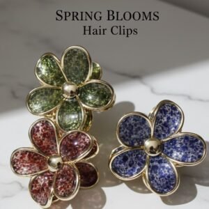 Spring Blooms Floral Hair Clips – Luxury Gold-Rimmed Stone Finish Flower Claw Clips