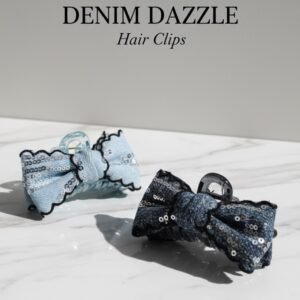 Denim Dazzle Hair Clips – Sequin Denim Bow Claw Clips