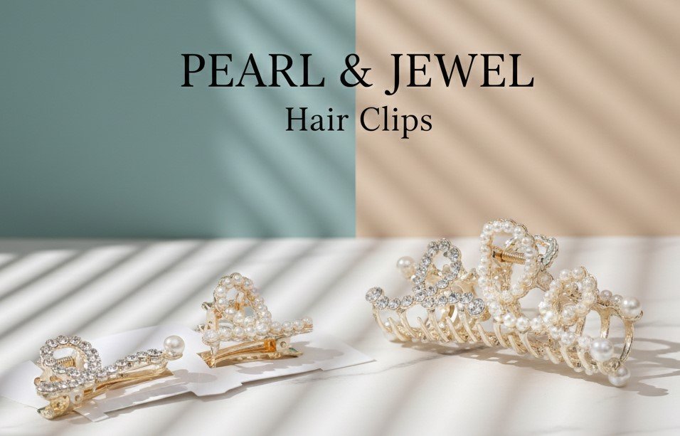 Luxury Crown-Inspired Pearl & Crystal Claw Clips