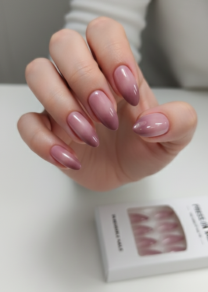 Press-On Artificial Nails – Nude Pink Glossy Reusable Nail Tips - Image 2