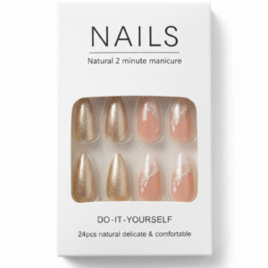 Press-On Artificial Nails – Gold Glitter & Nude Pink Glossy Nails