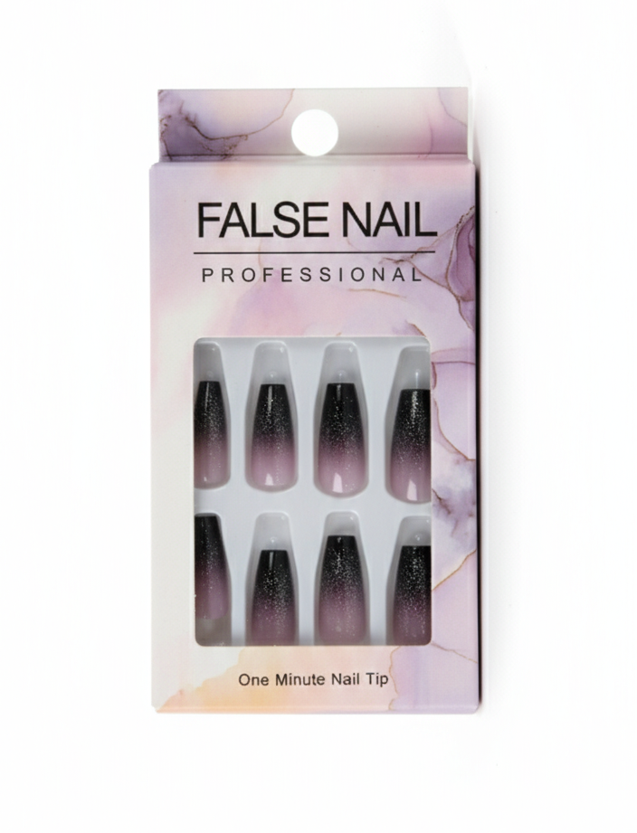 Press-On Artificial Nails – Black Ombre Glitter Nails