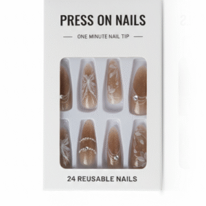 Press-On Artificial Nails – Nude Floral Crystal Design Nails