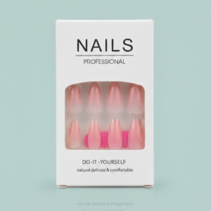 Press-On Artificial Nails – Pink Ombre Glitter Tip Nails