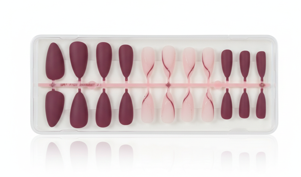Matte Wine & Blush Swirl Press-On Artificial Nails